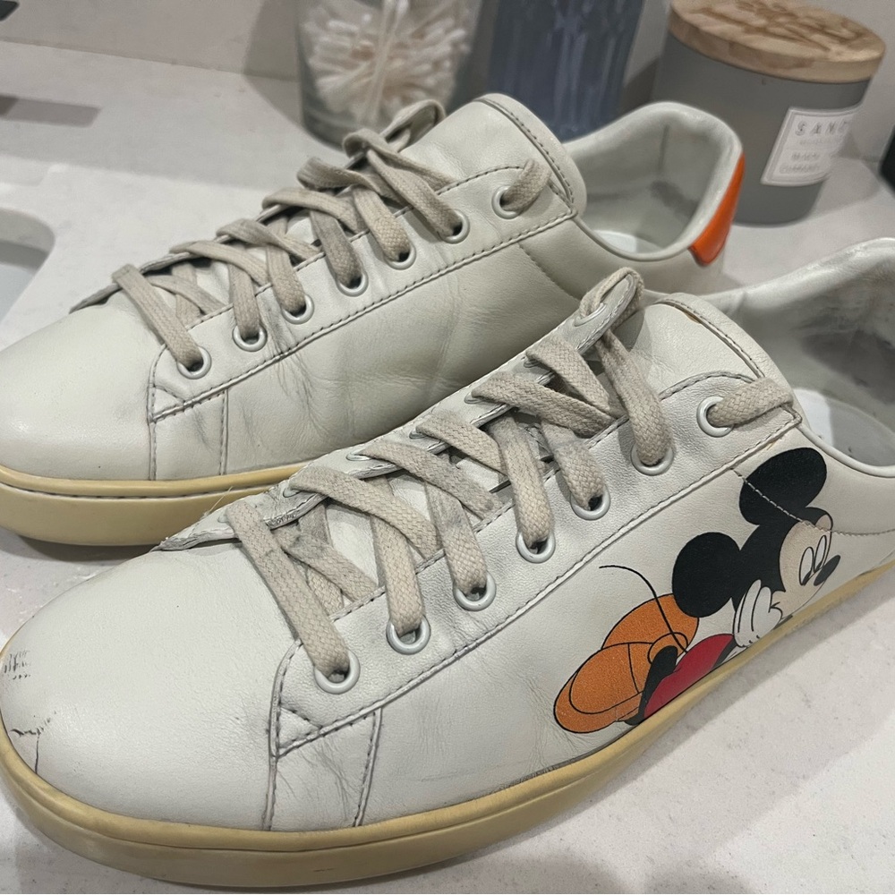 Gucci x Disney collab White and Orange Sneakers with Mickey Design, M9/W10.5 - Picture 3 of 9